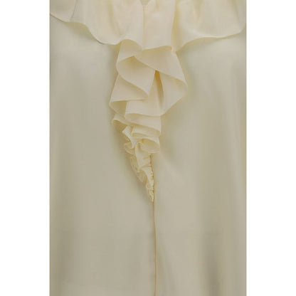 Blouse by Chloé for women in silk beige & signature presents a discerning silhouette, showcasing a sophisticated and for a truly discerning finish.