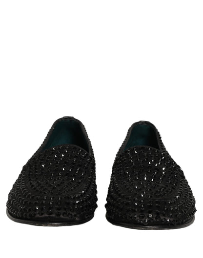 Dolce & Gabbana Black Rhinestone Embellished Loafers Shoes