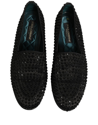 Dolce & Gabbana 9 To 5 Men's Leather & Rhinestone Loafer Slip-On Shoes - Black