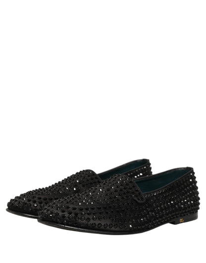 Dolce & Gabbana 9 To 5 Men's Leather & Rhinestone Loafer Slip-On Shoes - Black
