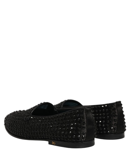 Dolce & Gabbana 9 To 5 Men's Leather & Rhinestone Loafer Slip-On Shoes - Black