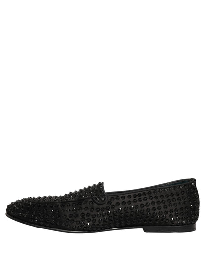 Dolce & Gabbana Black Rhinestone Embellished Loafers Shoes