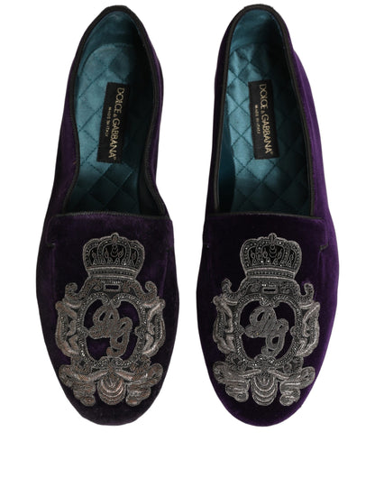 Dolce & Gabbana Men's Leather & Velvet Loafer Slip-On Shoes - Purple