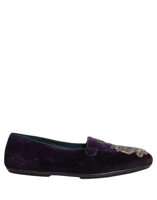Dolce & Gabbana Men's Leather & Velvet Loafer Slip-On Shoes - Purple