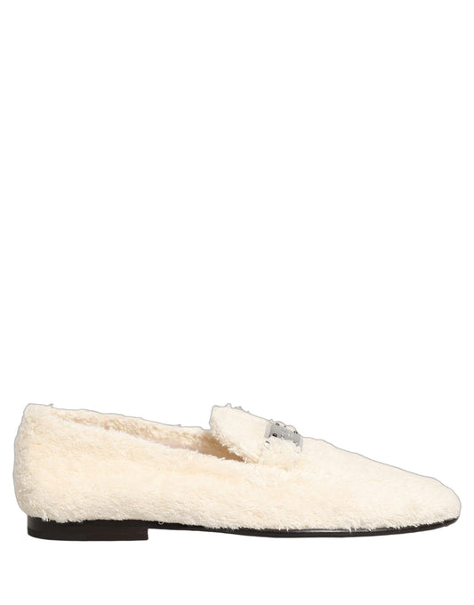 Dolce & Gabbana Men's Leather Cotton & Fur Loafer Slip-On Shoes - White
