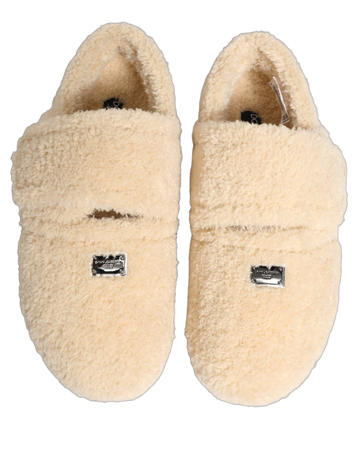 Dolce & Gabbana Men's Rubber & Faux Fur Flat Loafer Slip-On Sliders Slider Sandals Shoes - Beige