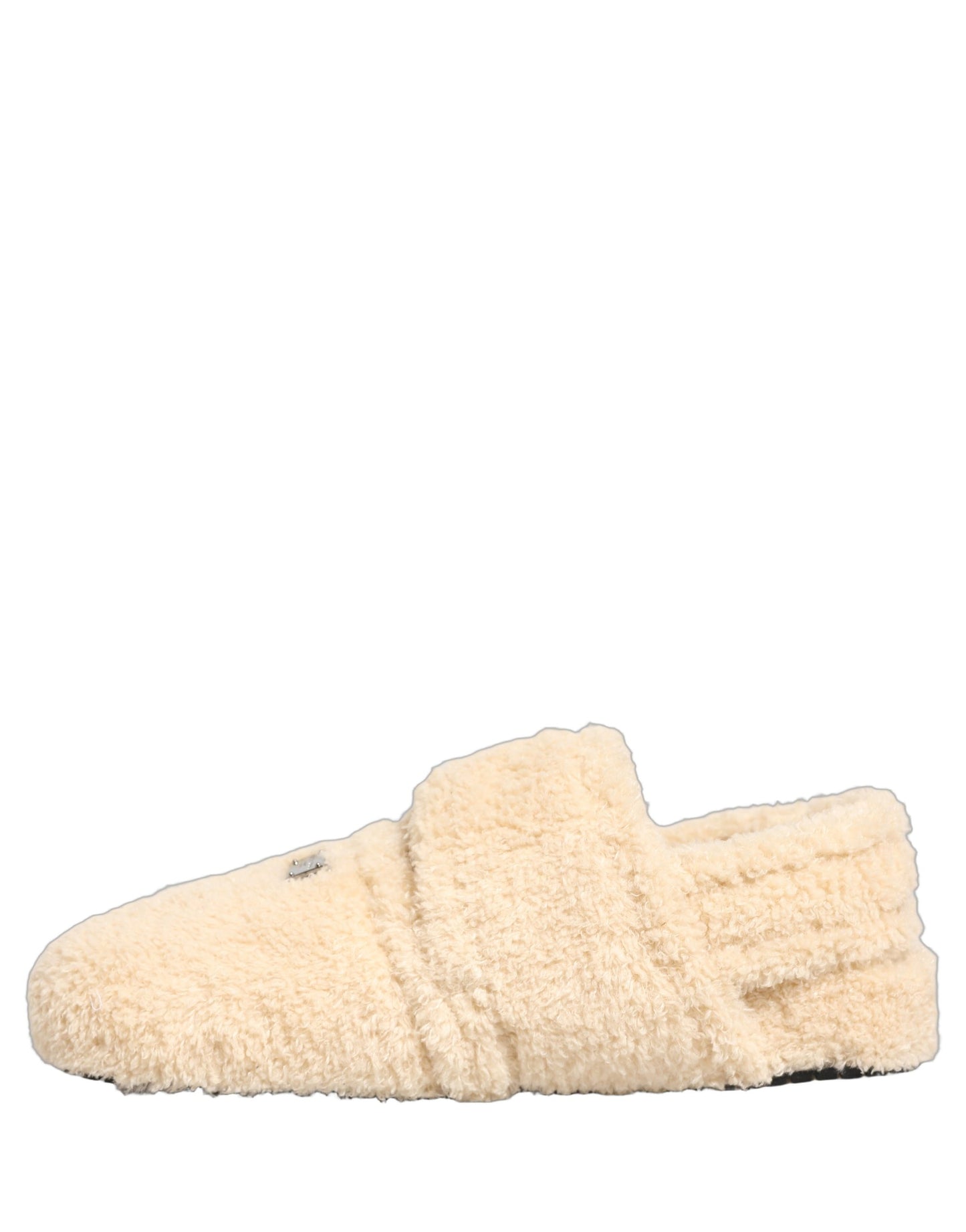 Dolce & Gabbana Beige Faux Fur Flats Men Slides Sandals Shoes