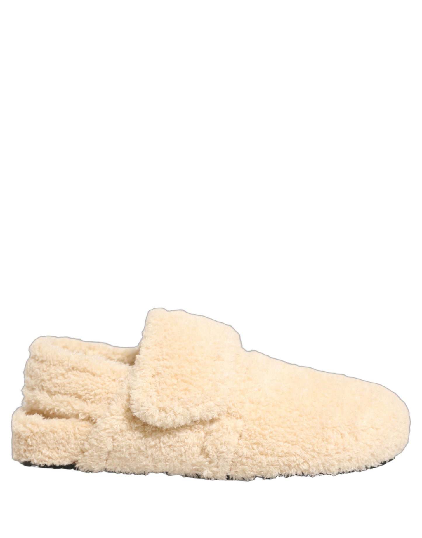 Dolce & Gabbana Beige Faux Fur Flats Men Slides Sandals Shoes