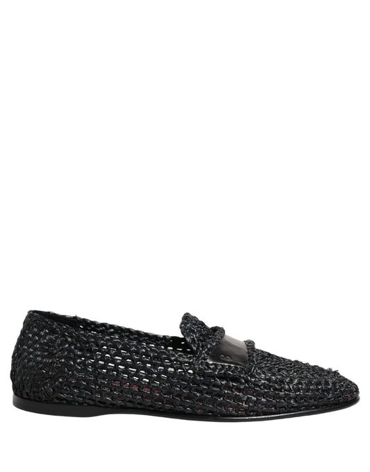 Dolce & Gabbana Men's Raffia Silk Viscose & Goat Leather Loafer Slip-On Shoes - Black