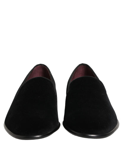 Dolce & Gabbana Black Velvet Loafers Formal Men Dress Shoes