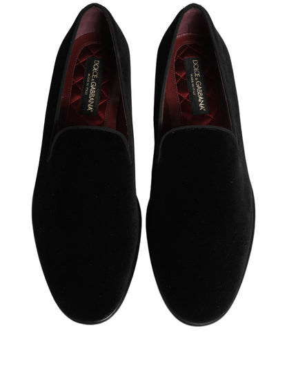 Dolce & Gabbana Black Velvet Loafers Formal Men Dress Shoes