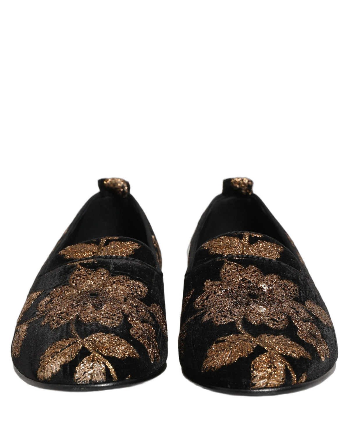 Dolce & Gabbana Men's Polyester Silk Goat & Calf Leather Loafer Slip-On Shoes - Black Floral Jacquard