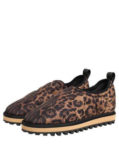 Dolce & Gabbana Men's Low Top Slip On Polyester Viscose Sneakers - Brown Leopard Print Print