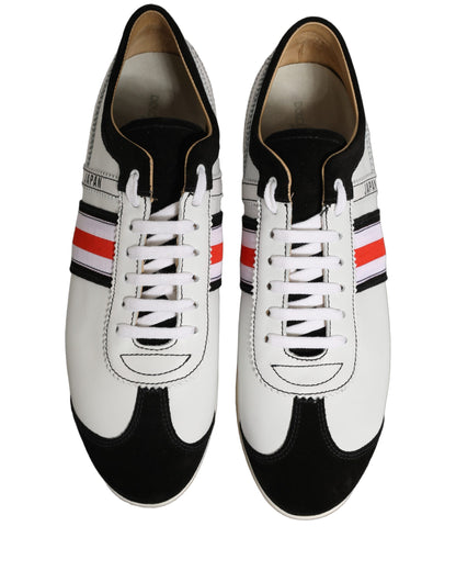 Dolce & Gabbana Black White Leather Suede Low Top Sneakers Shoes