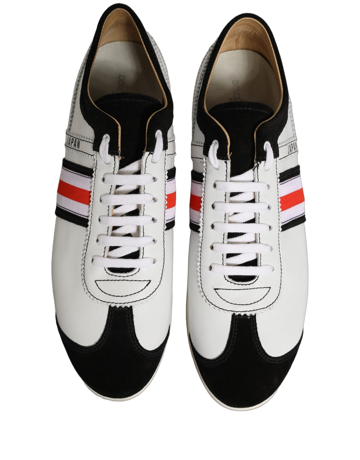 Dolce & Gabbana Women's Low Top Suede Leather Sneakers - Black Red White Striped
