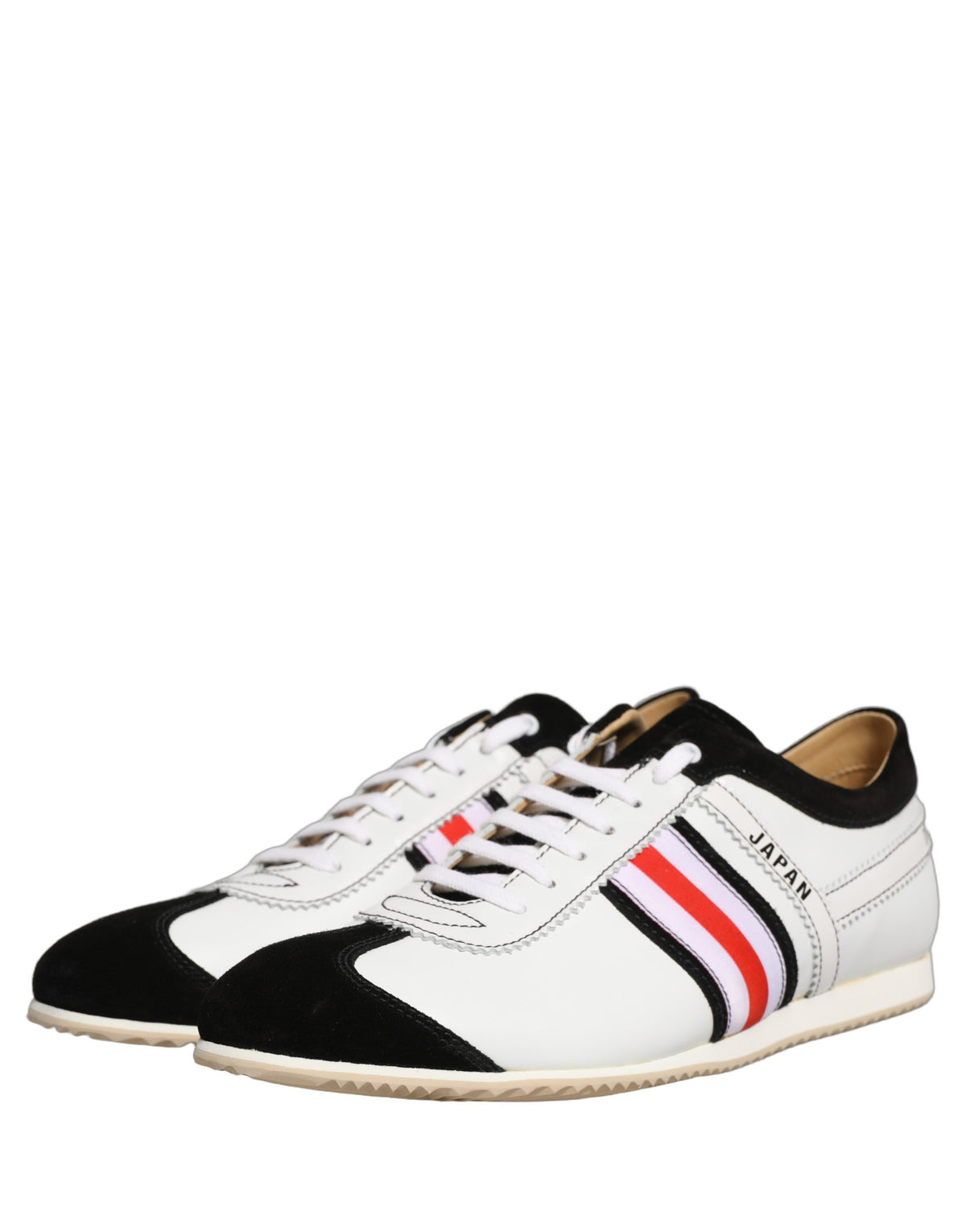 Dolce & Gabbana Women's Low Top Suede Leather Sneakers - Black Red White Striped