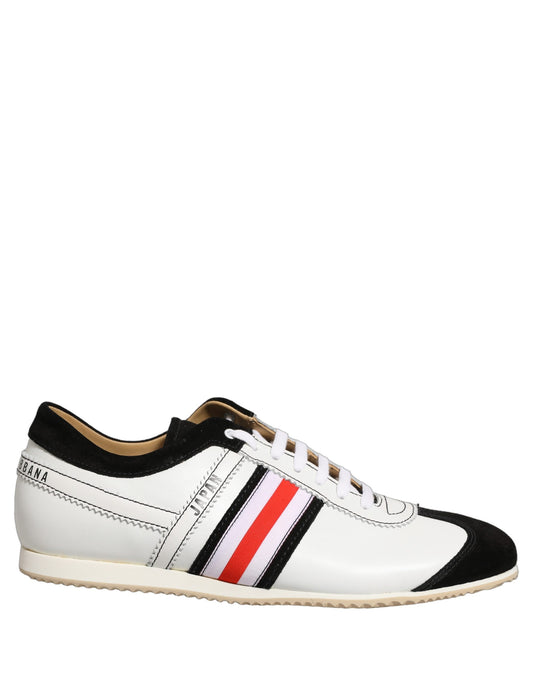 Dolce & Gabbana Women's Low Top Suede Leather Sneakers - Black Red White Striped