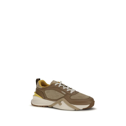 Athletic Sneakers by Fendi for men in bos taurus suede calfskin leather multicolor, white & signature presents a sleek silhouette, perfectly capturing the athletic style essence of Flow Men's Athletic Bos Taurus Suede Calfskin Leather Sneakers with its sleek design and premium finish.
