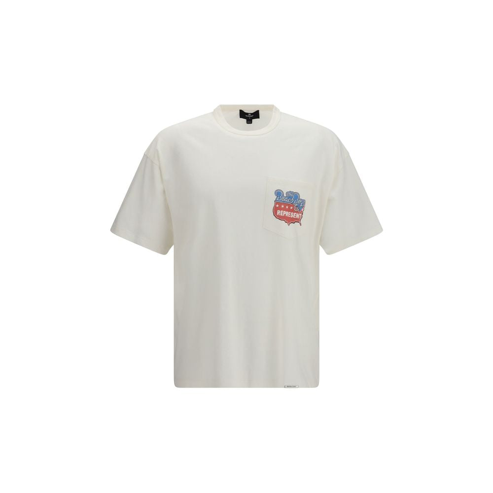 T-Shirt by Represent for men in cotton & hemp white & print showcases a chic silhouette, artfully detailed with a chic round crew neckline and short-sleeve for a chic finish.