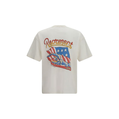 T-Shirt by Represent for men in cotton & hemp white & print showcases a unassuming silhouette, artfully detailed with a refined round crew neckline and unassuming for a sophisticated, contemporary look.