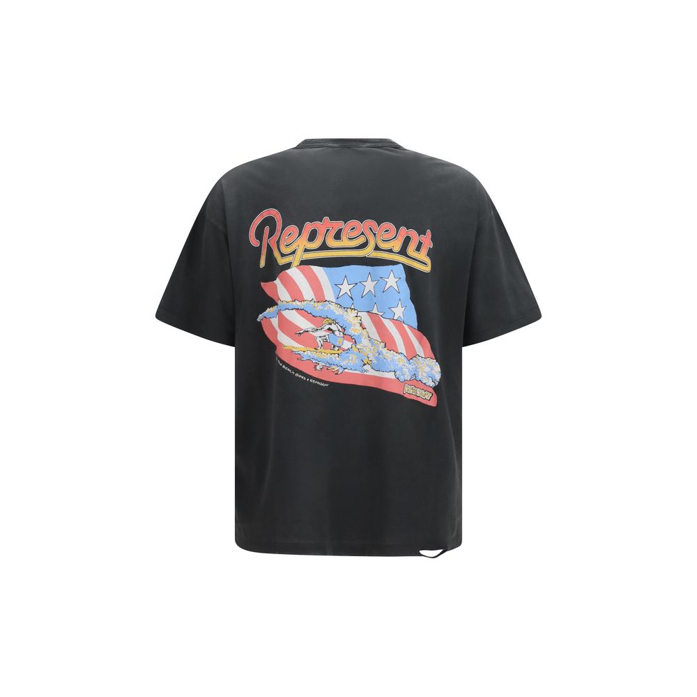 T-Shirt by Represent for men in cotton & hemp gray & print showcases a fashionable silhouette, elegantly detailed with a fashionable and round crew neckline for a sophisticated, high-fashion look.