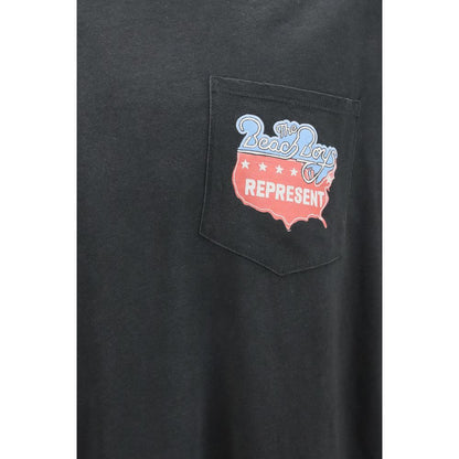 T-Shirt by Represent for men in cotton & hemp gray & print features a plush silhouette, showcasing a sophisticated round crew neckline and for a truly plush finish.