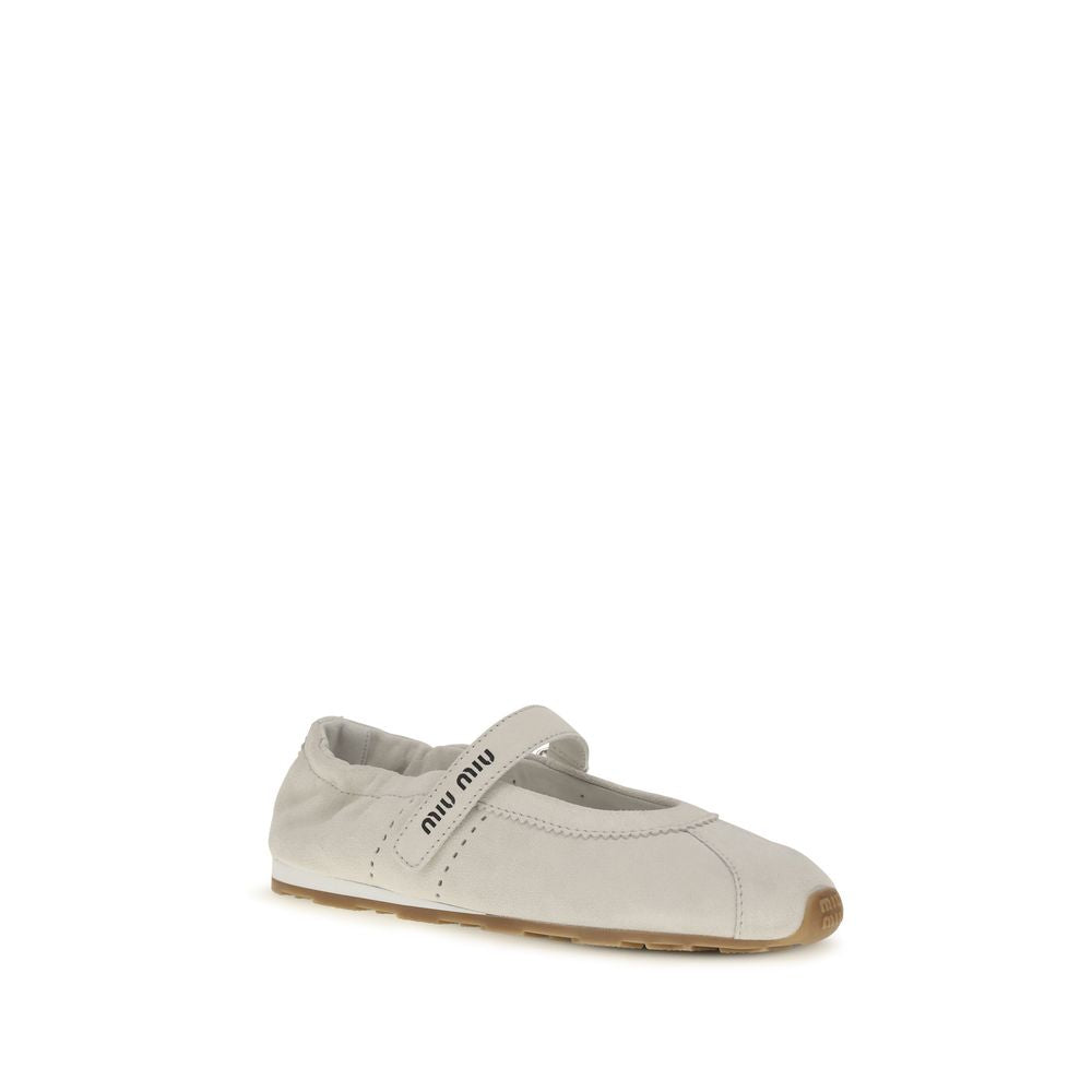 Ballet Flat Shoes by Miu Miu for women in bos taurus calf suede leather white & print presents a impeccable silhouette as Women's Bos Taurus Calf Suede Leather Ballet Flat Shoes, artfully designed with a and a impeccable for a refined, upscale finish.