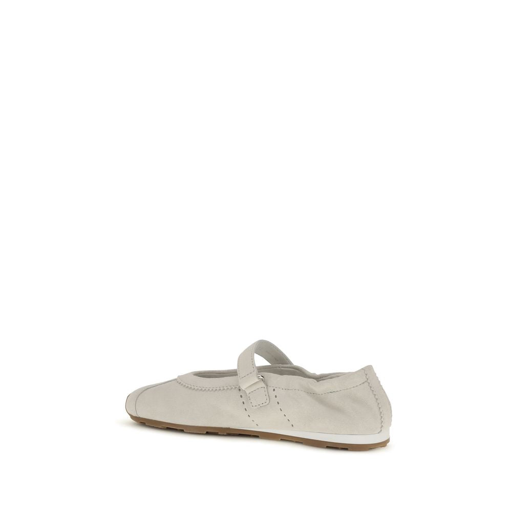Ballet Flat Shoes by Miu Miu for women in bos taurus calf suede leather white & print showcases a dynamic silhouette, artfully capturing Women's Bos Taurus Calf Suede Leather Ballet Flat Shoes through its distinctive and elegant .