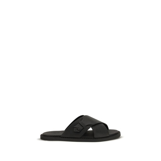Flat Slider Sandals by Fendi for men in bos taurus calfskin leather black features an statuesque Men's Bos Taurus Calfskin Leather Flat Slider Sandals silhouette with a refined flat and elegant round toe style.