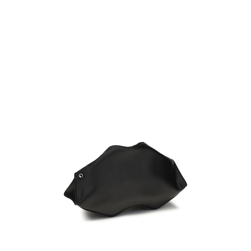 Compact Shoulder Clutch Handbag by Alexander McQueen for women in bos taurus calf leather black showcases a sculptural silhouette, featuring a secure zipper, ample , and versatile shoulder-strap & adjustable-strap for a sculptural finish.