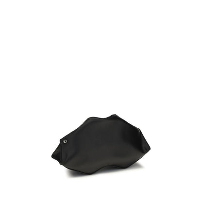 Compact Shoulder Clutch Handbag by Alexander McQueen for women in bos taurus calf leather black showcases a sculptural silhouette, featuring a secure zipper, ample , and versatile shoulder-strap & adjustable-strap for a sculptural finish.