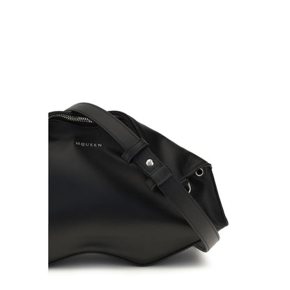 Compact Shoulder Clutch Handbag by Alexander McQueen for women in bos taurus calf leather black features a architectural silhouette, showcasing a secure zipper, ample , and versatile shoulder-strap & adjustable-strap for a architectural finish.