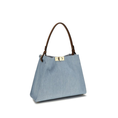 Shoulder Bag by Fendi for women in denim & bos taurus suede calfskin leather blue & gold features a effortless sophistication silhouette, secured by a with ample and versatile shoulder-strap, adjustable-strap & handle for a effortless sophistication finish.