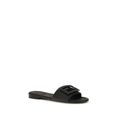 Flat Sandals by Fendi for women in bos taurus calfskin leather black & print features an architectural design from the Women's Bos Taurus Calfskin Leather Flat Sandals collection, defined by a architectural flat and round toe style for a architectural finish.