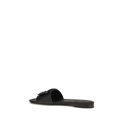 Flat Sandals by Fendi for women in bos taurus calfskin leather black & print presents a sculptural silhouette, showcasing the Women's Bos Taurus Calfskin Leather Flat Sandals design with a sculptural flat and round toe style for a premium look.
