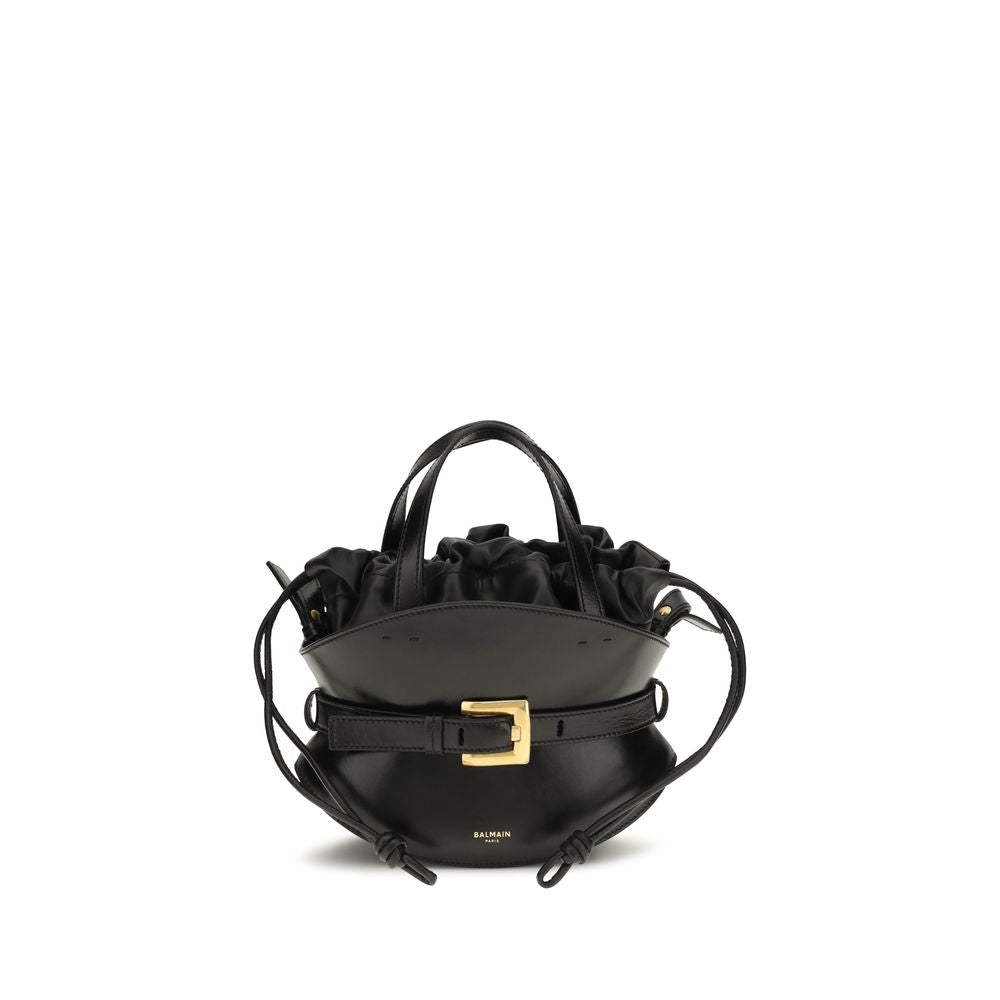Mini Shoulder Drawstring Bag by Balmain for women in bos taurus calfskin leather black features a effortless sophistication silhouette, secured by a drawstring with ample and versatile shoulder-strap, handle & adjustable-strap for a effortless sophistication finish.