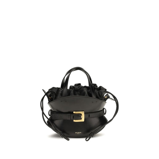 Mini Shoulder Drawstring Bag by Balmain for women in bos taurus calfskin leather black features a effortless sophistication silhouette, secured by a drawstring with ample and versatile shoulder-strap, handle & adjustable-strap for a effortless sophistication finish.