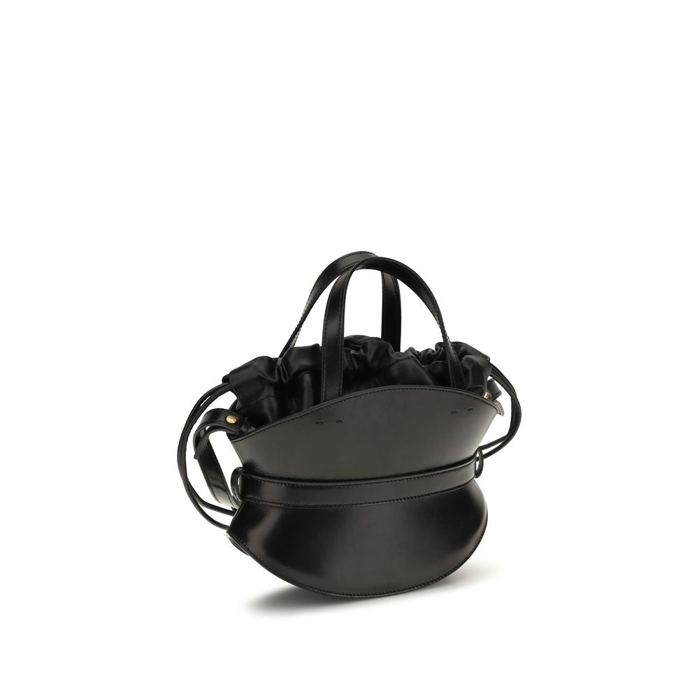 Mini Shoulder Drawstring Bag by Balmain for women in bos taurus calfskin leather black presents a versatile silhouette, showcasing a secure drawstring and versatile with versatile shoulder-strap, handle & adjustable-strap for a sophisticated look.