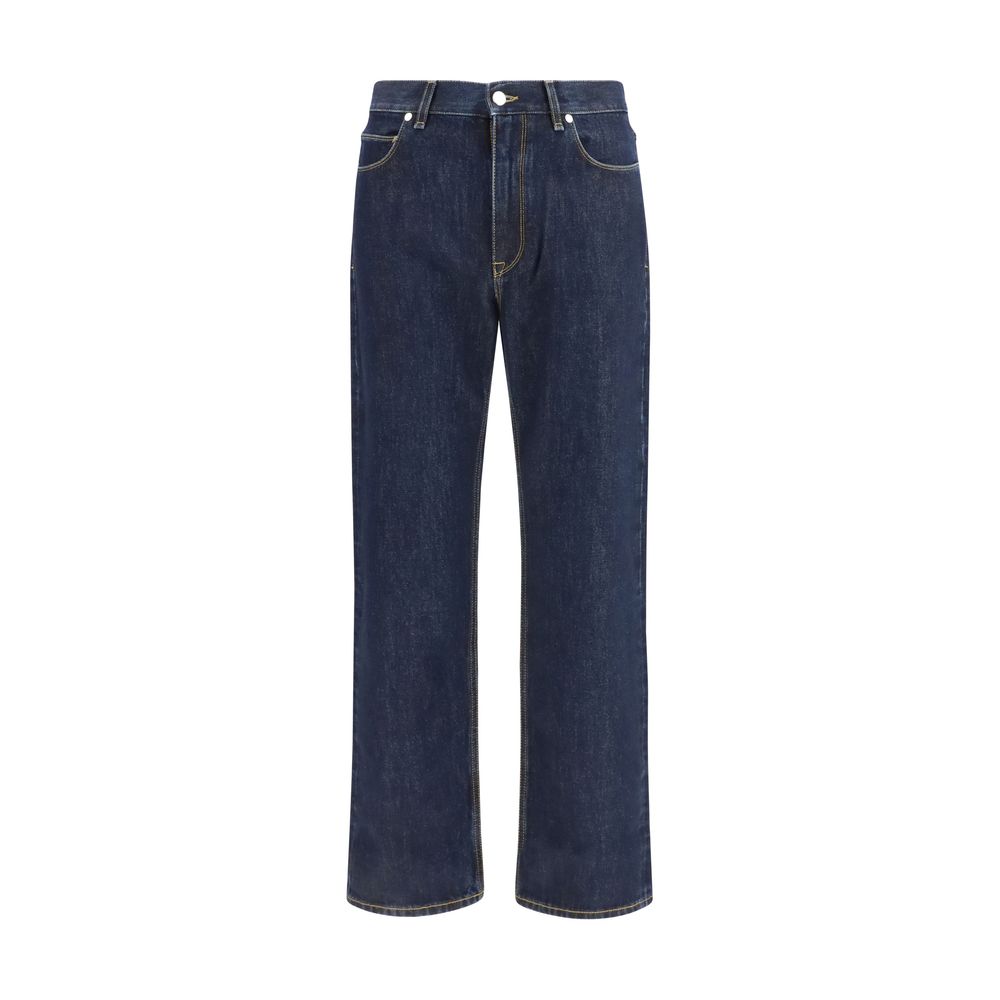 Jeans by Fendi for men in cotton denim brown & dark-blue presents a tailored silhouette, showcasing a tailored straight-leg & regular-fit and long cut with a refined high rise for a truly tailored aesthetic.