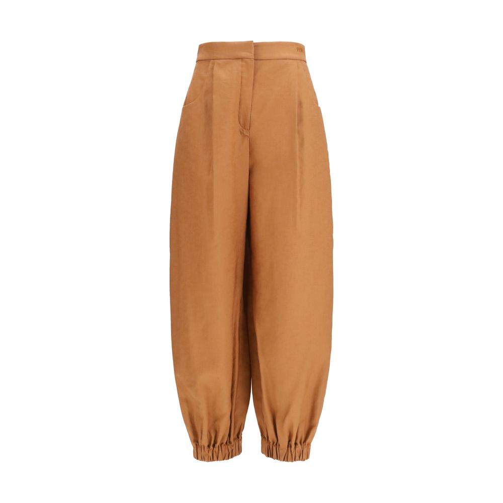 Fendi Women's Oversized Linen & Cotton Casual Pants - Brown