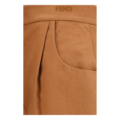 Fendi Women's Oversized Linen & Cotton Casual Pants - Brown