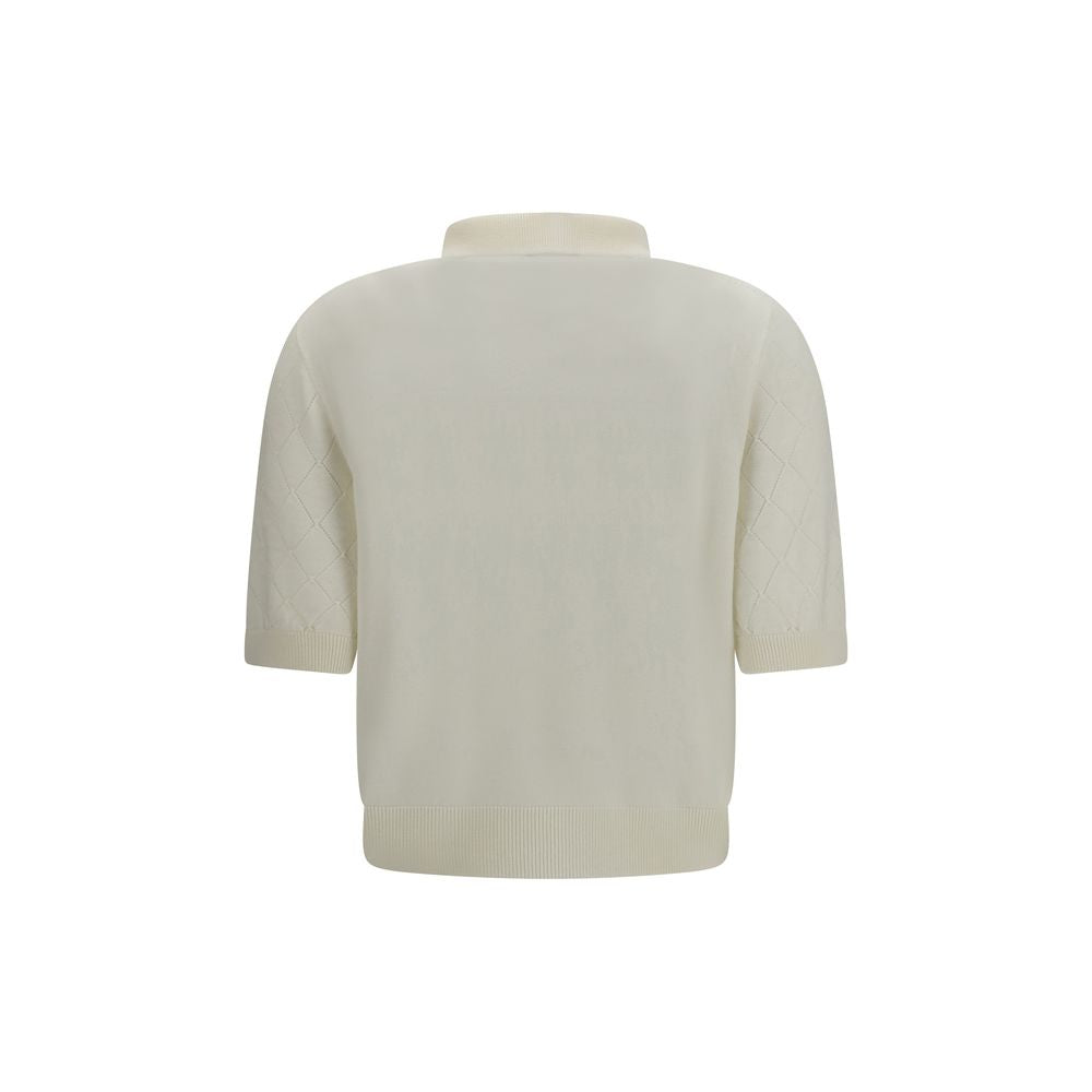 Polo Shirt by Balmain for women in merino wool gold, white & patterned showcases a enviable silhouette, featuring a refined and for a enviable finish.