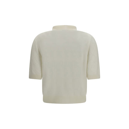 Polo Shirt by Balmain for women in merino wool gold, white & patterned showcases a enviable silhouette, featuring a refined and for a enviable finish.
