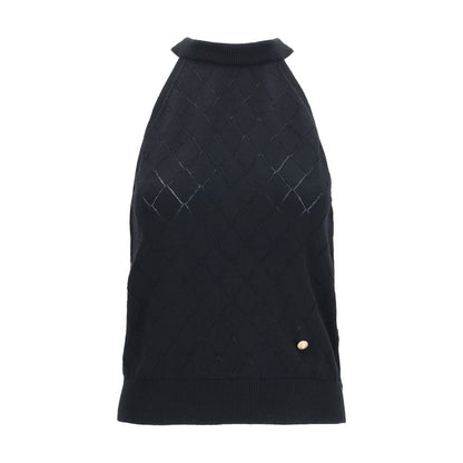 T-Shirt by Balmain for women in merino wool black & gold features a plush silhouette, showcasing a sophisticated high-neck neckline and sleeveless for a truly plush finish.