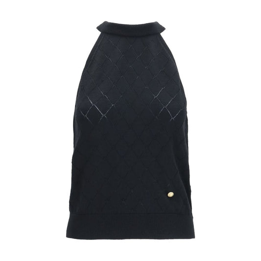 T-Shirt by Balmain for women in merino wool black & gold features a plush silhouette, showcasing a sophisticated high-neck neckline and sleeveless for a truly plush finish.