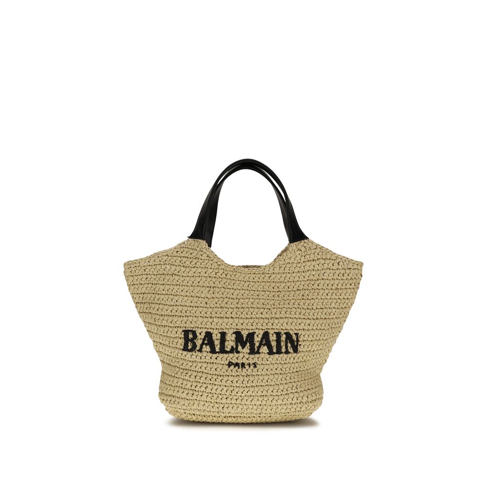 Mni Tote Shoulder Bag by Balmain for women in leather & viscose beige & signature features a distinguished silhouette, showcasing a secure and distinguished with versatile handle for a distinguished finish.