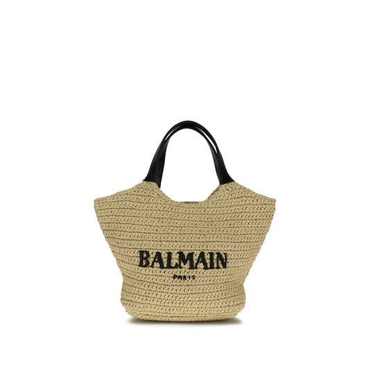 Mni Tote Shoulder Bag by Balmain for women in leather & viscose beige & signature features a distinguished silhouette, showcasing a secure and distinguished with versatile handle for a distinguished finish.
