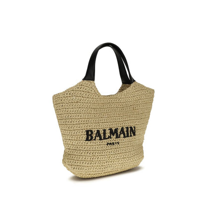 Mni Tote Shoulder Bag by Balmain for women in leather & viscose beige & signature features a effortless chic silhouette with a secure , ample , and versatile handle for a effortless chic finish.