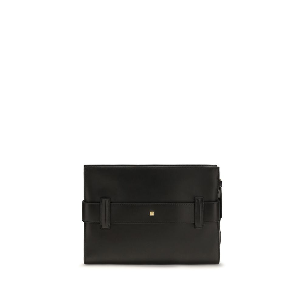 Clutch Shoulder Bag by Balmain for women in embossed leather black, gold & signature features a effortless chic silhouette with a secure zipper & buckle, ample cardholder, and versatile belt-strap for a effortless chic finish.