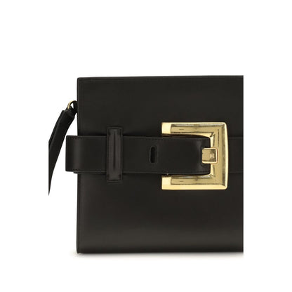 Clutch Shoulder Bag by Balmain for women in embossed leather black, gold & signature features a effortless sophistication silhouette, secured by a zipper & buckle with ample cardholder and versatile belt-strap for a effortless sophistication finish.